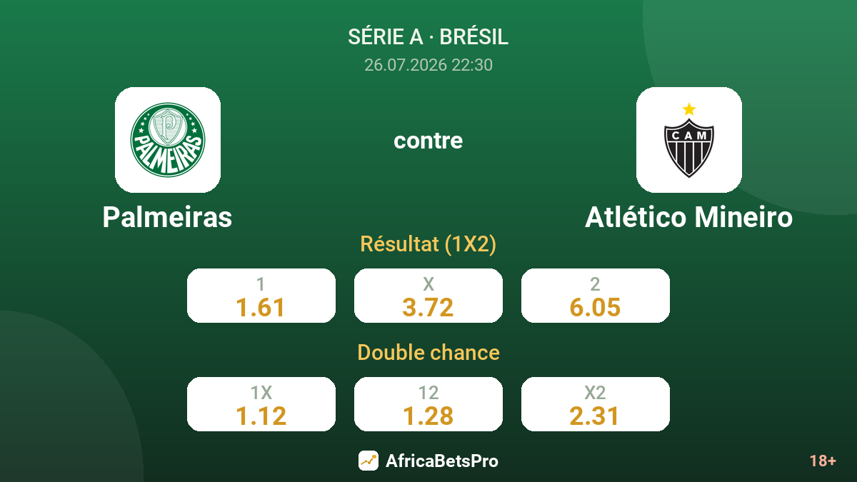 Palmeiras contre Atlético Mineiro — cotes